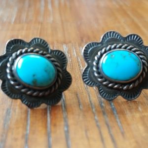 Vintage Sterling silver and  turquoise screw back